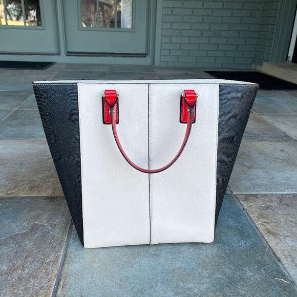 BCBGMaxAzria Red, Cream, and Black/DeepNave Calfskin Tote AMAZING CONDITION! - Picture 2 of 12